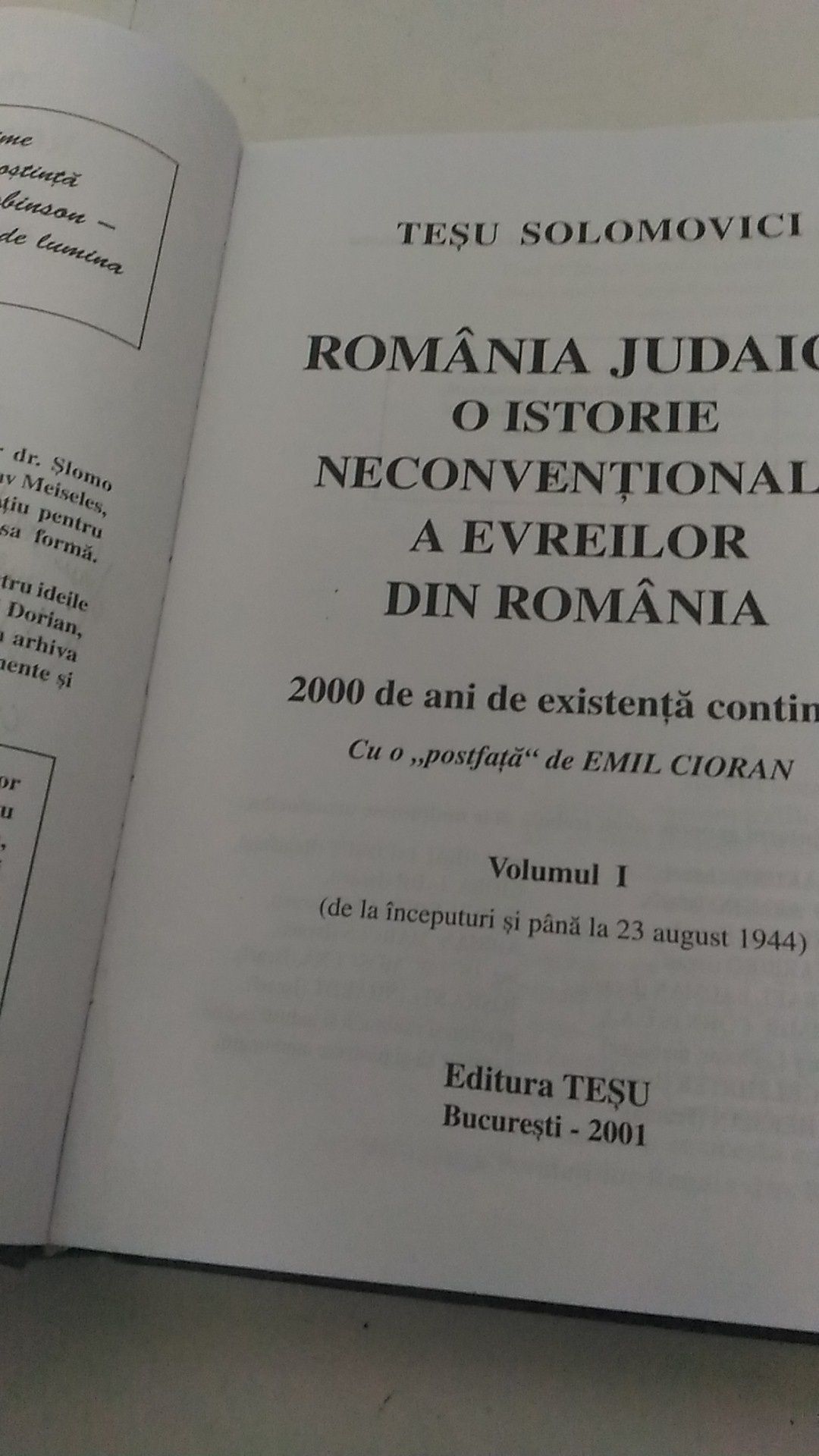 Romania Judaica Tesu Solomovici. Cu dedicatie si semnatura