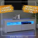Comodă TV/Suport TV/Masa TV cu lumini LED 120x35x40 cm Alb extralucios