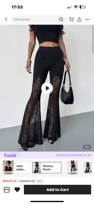 Черен панталон с дантела SHEIN XS