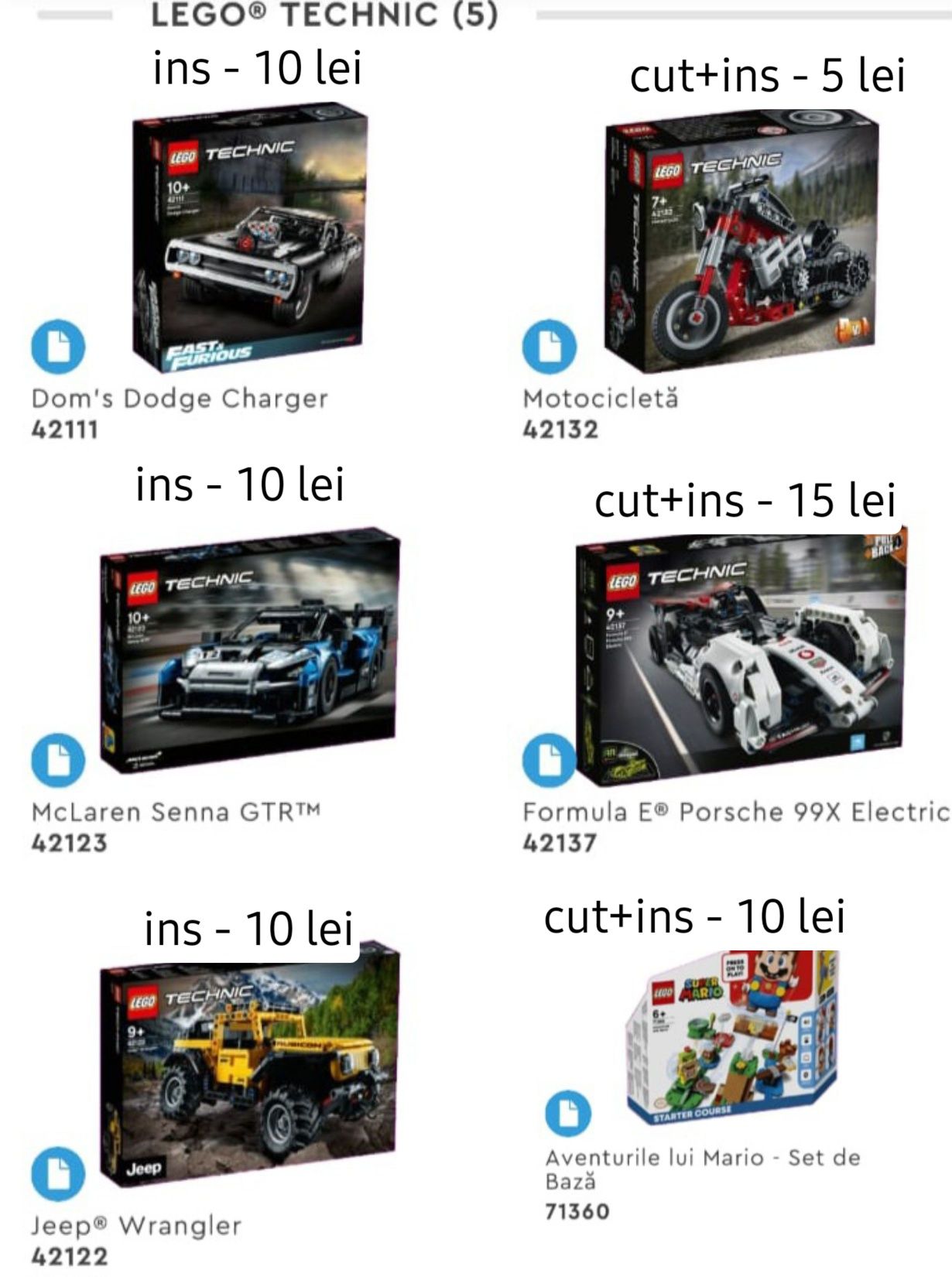 cutii cu instrucțiuni pentru seturi lego technic, lego speed , Harry P