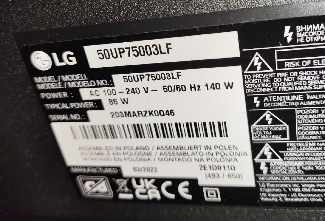 50" LG 50UP75003LF, Ultra HD, 3840 x 2160