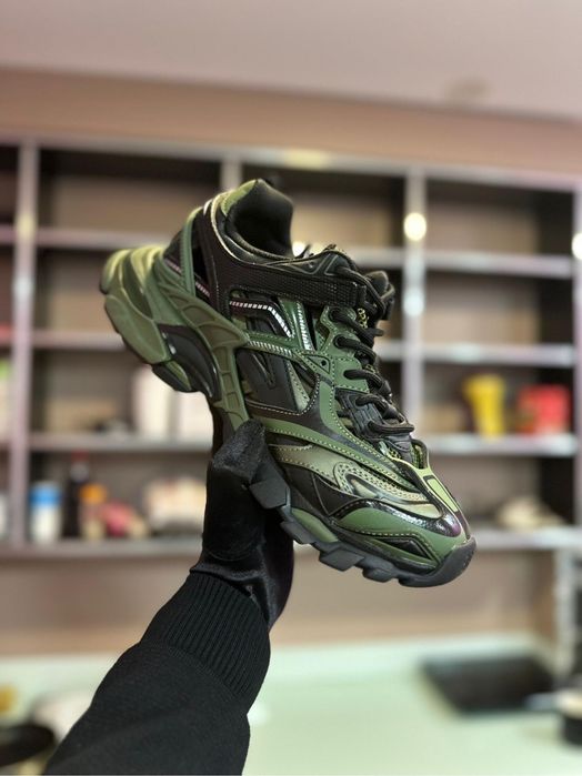Adidași bărbați Balenciaga TRACK -1 – verde cu negru, piele premium