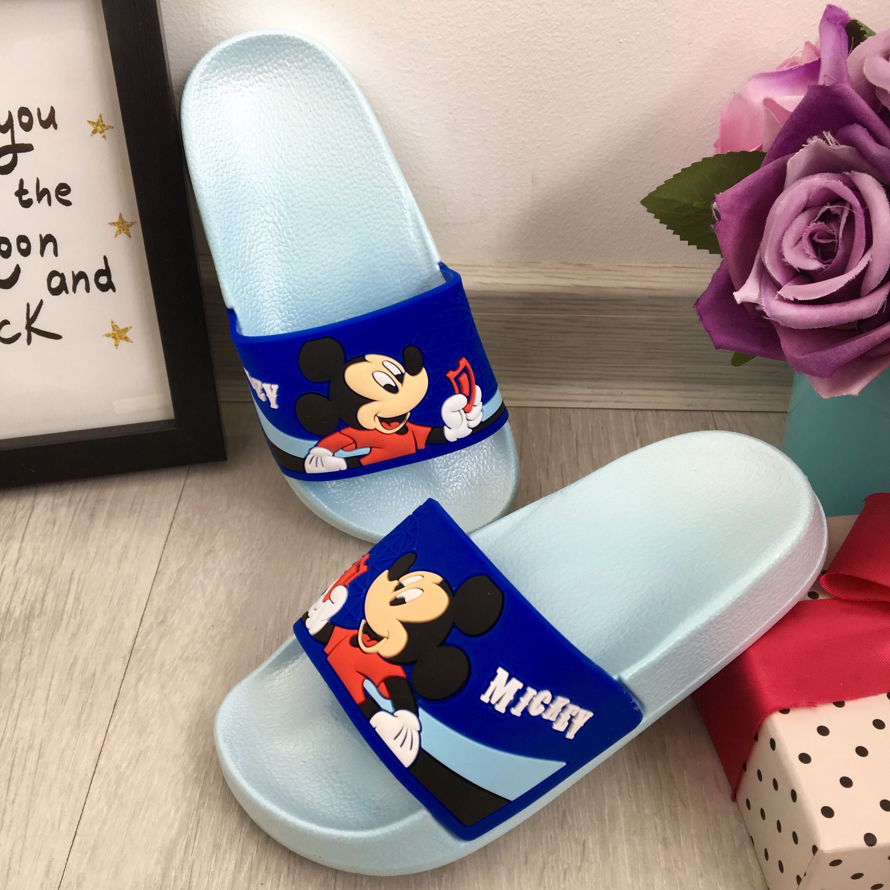 Papuci roz albastri bleu cu minnie mickey mouse pt copii mar 24 - 34