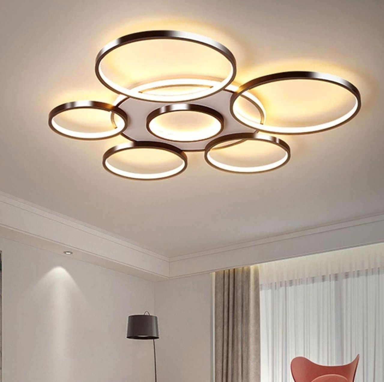 LED рингове кафеви 6+1 за таван с дистанционно 110 см, 106 W