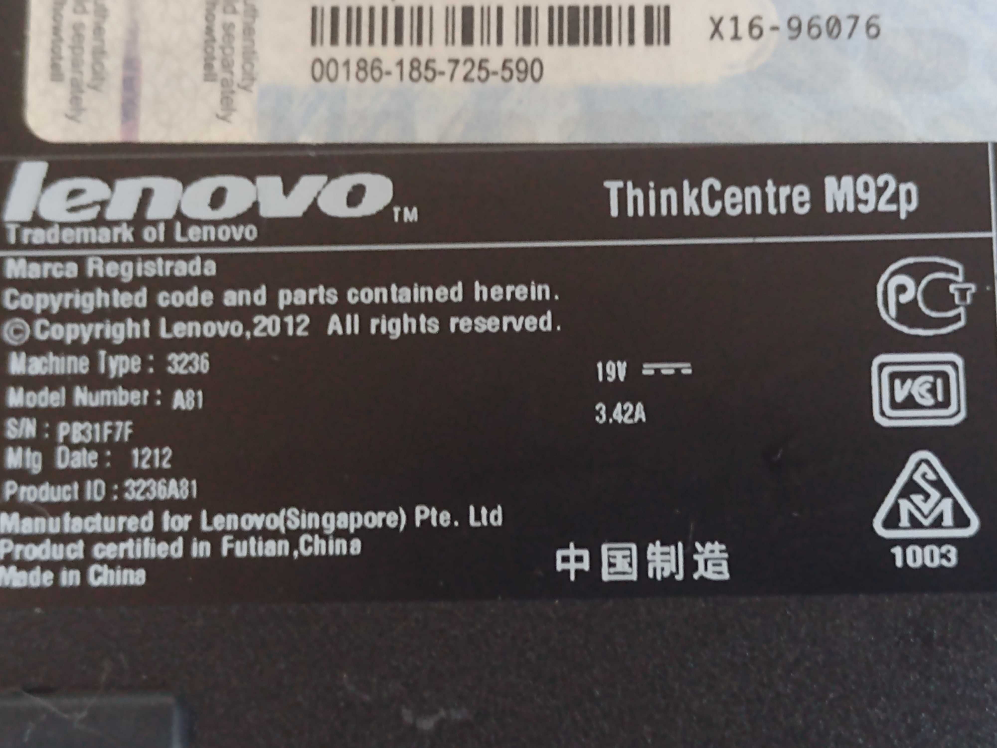Mini PC  Lenovo ThinkCentre M92p за части или ремонт