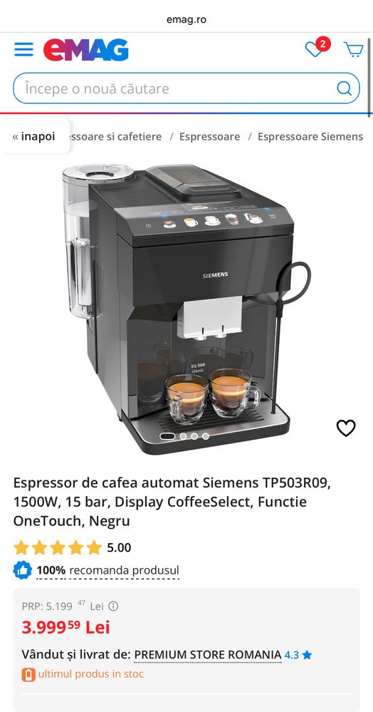 DE LUX - Espressor automat Siemens EQ 500 Classic Premium