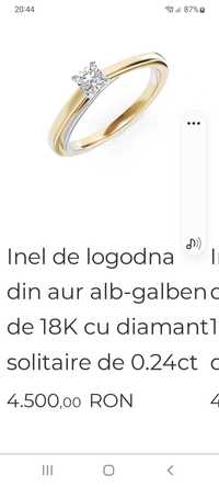 Vând inel de logodnă din aur alb-galben de 18K  cu diamant de 0,24ct