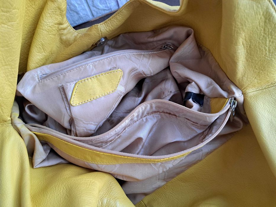 дамска чанта,Fabiana,жълта кожена торба-естествена кожа