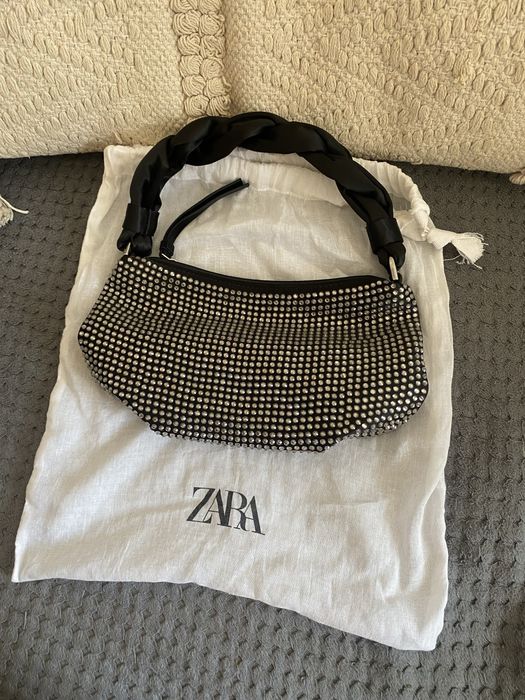 Черна чанта с камъчета Зара-Zara