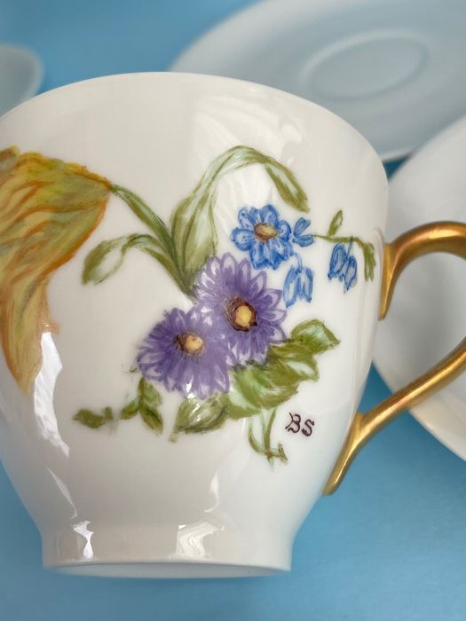 Ръчно рисувани 4 винтидж  сет  за кафе Bavaria от K&A KRAUTHEIM