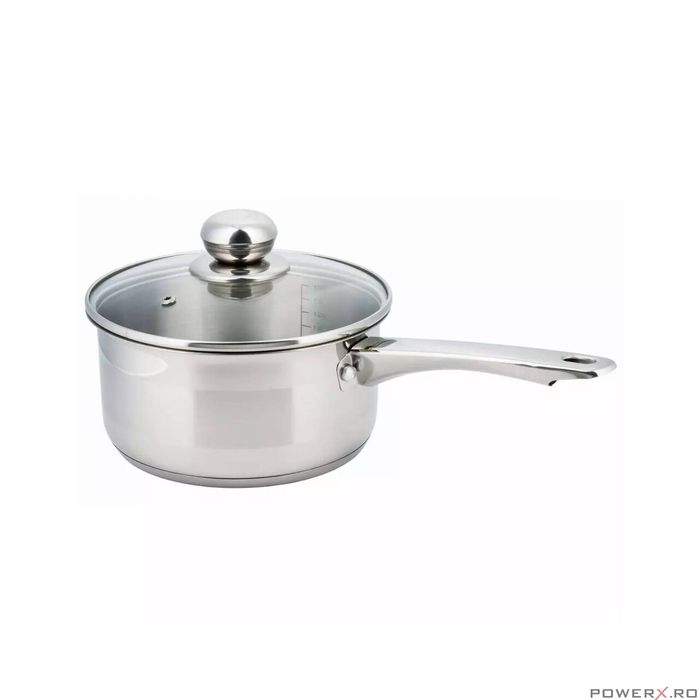 Cratita din inox cu capac sticla, 1litru, 14cm, fund termic