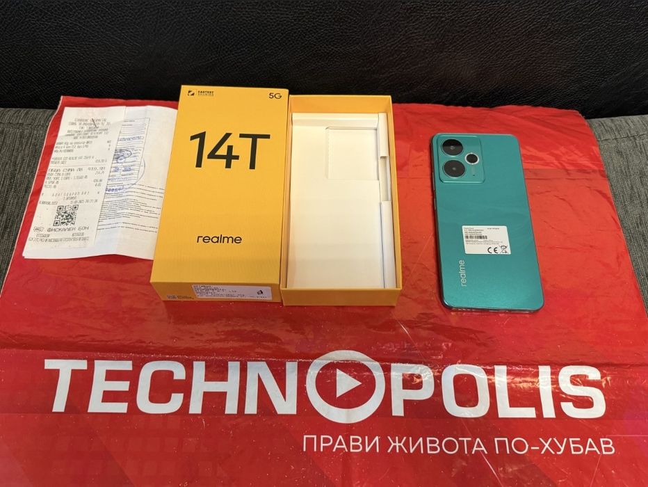 КАТО НОВ 256GB Realme 14T Технополис Гаранция 2027г. Green