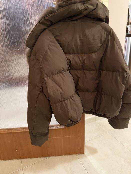 Късо яке с естествен косъм и гъши пух