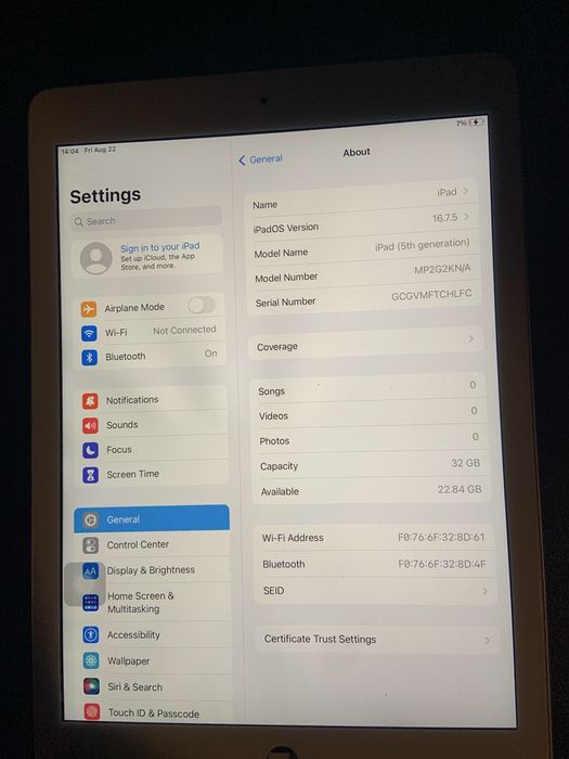 Ipad gen 5 A1822 2017 URGENT!!