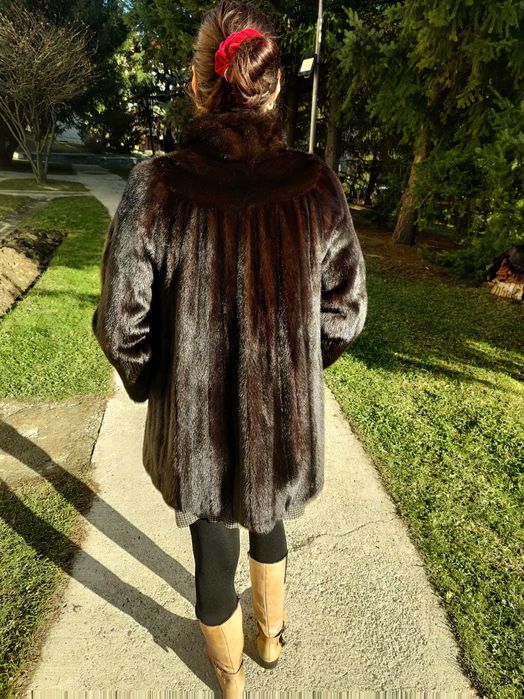 Haina de Blana Naturala de Nurca Maro-Negru XL-Lungime 80 cm NOUA Nr27