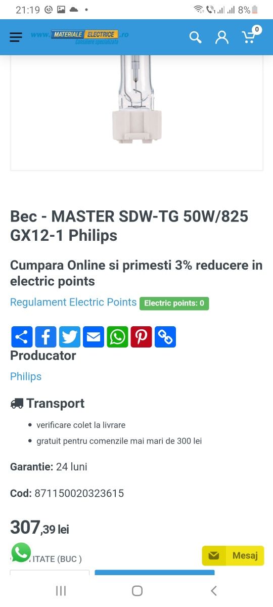 Becuri Philips Master SDW-TG Mini 50w/825 GX12-1