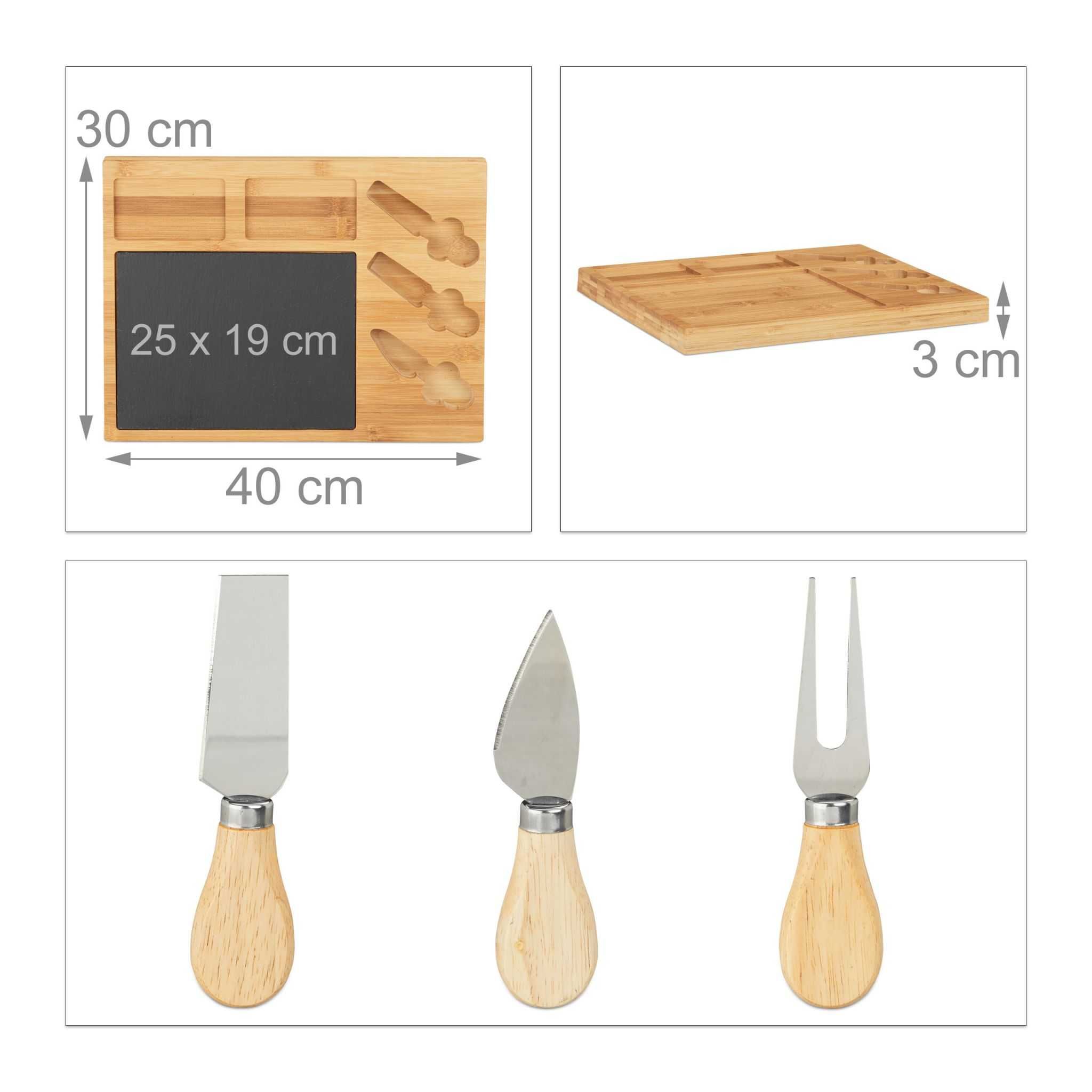 Set pentru servire aperitive si branzeturi bambus 3 tacamuri 40x30 cm