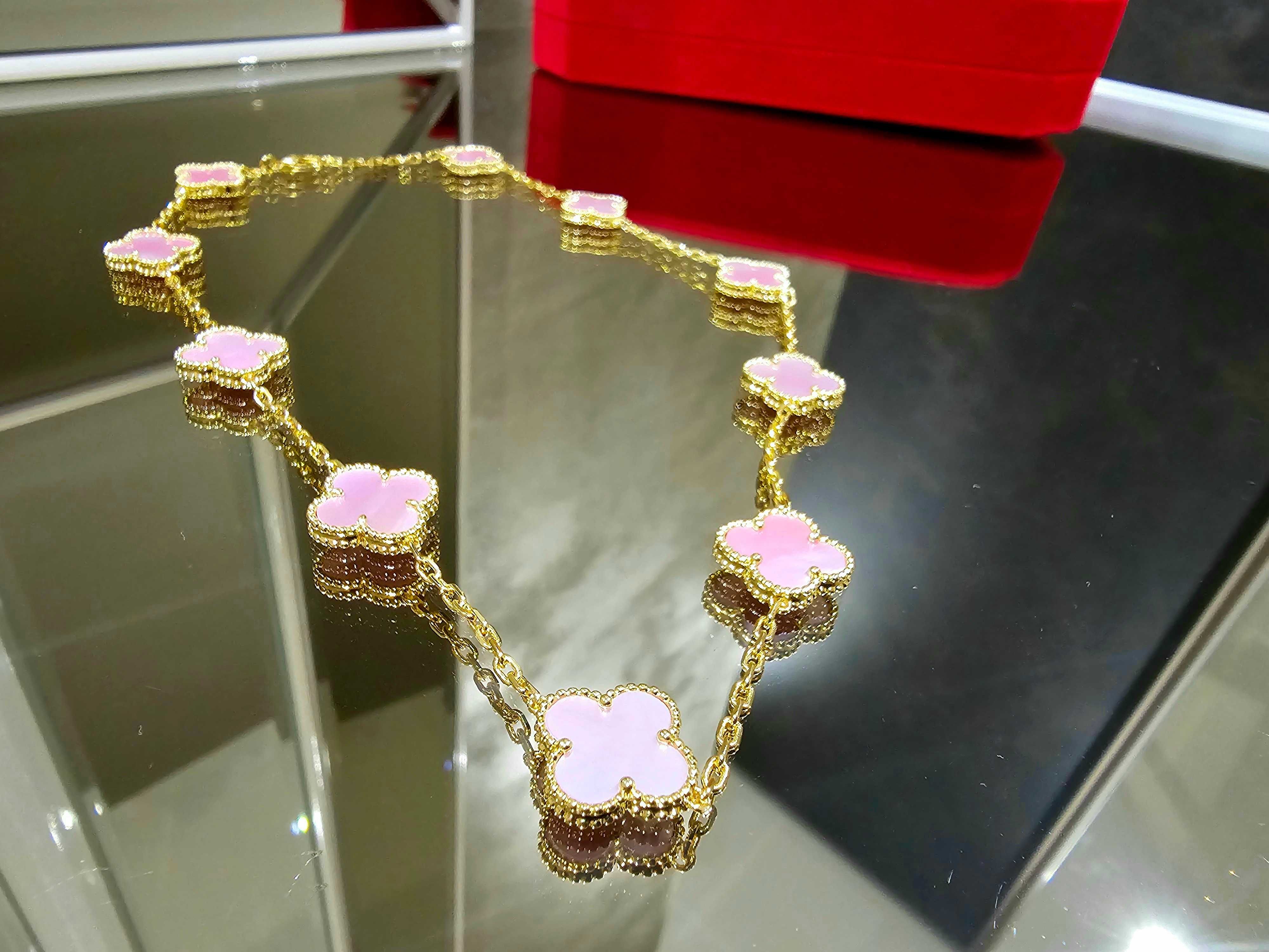 Van Cleef & Arpels VCA Gold Pink Opal 10 Motifs Alhambra Дамско Колие