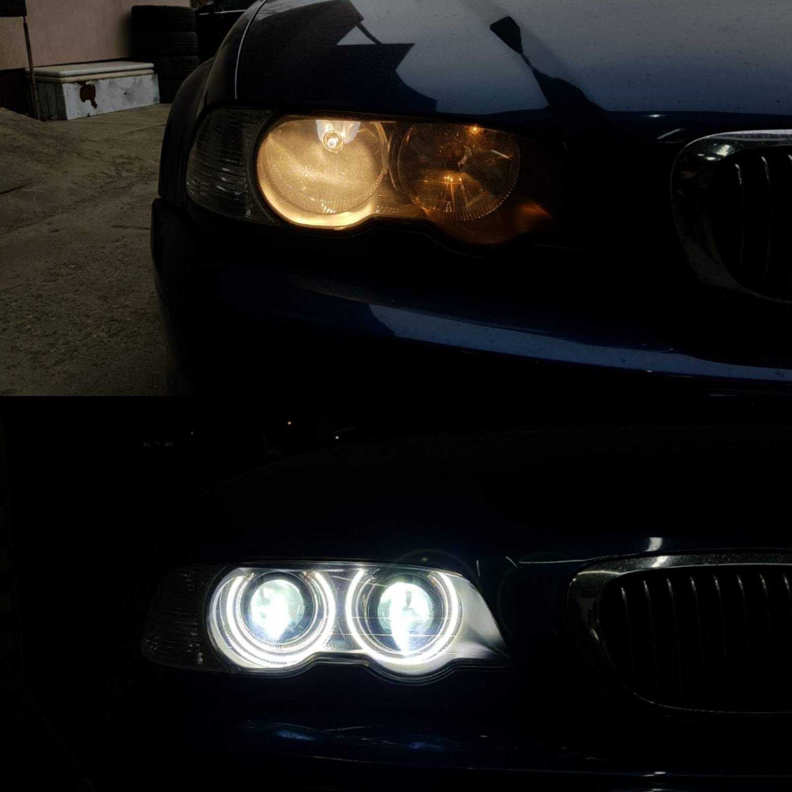 Pachet Lupe BMW E46 Lupe Bixenon+Xenon Canbus+Inele Angel Eyes