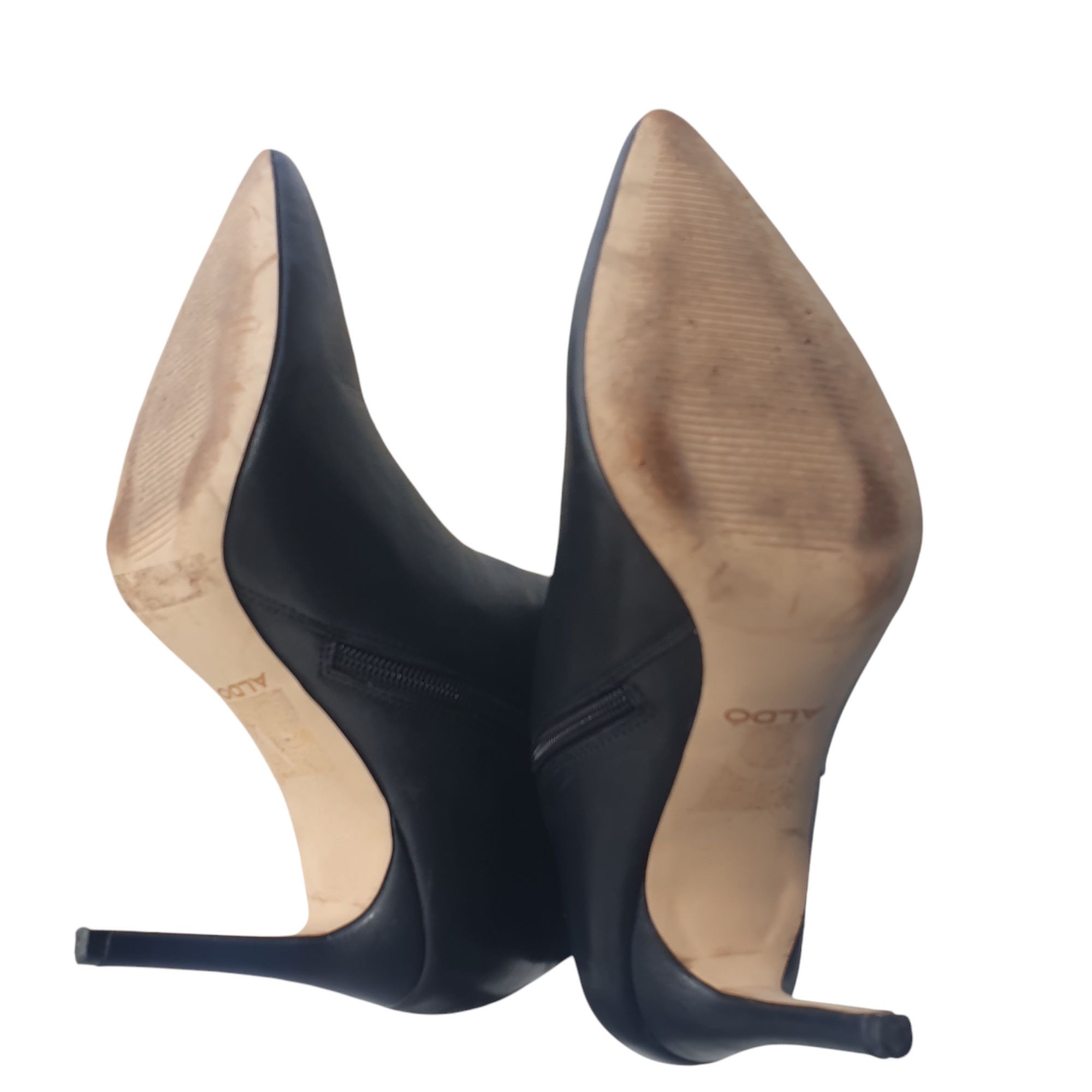 Botine piele 37,5 Aldo, cu varful ascutit, negru, ghete, toc 9 cm