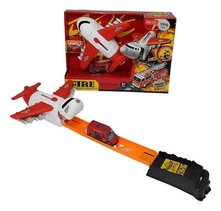 Самолет с катапулт и пожарна кола, комплект за деца
