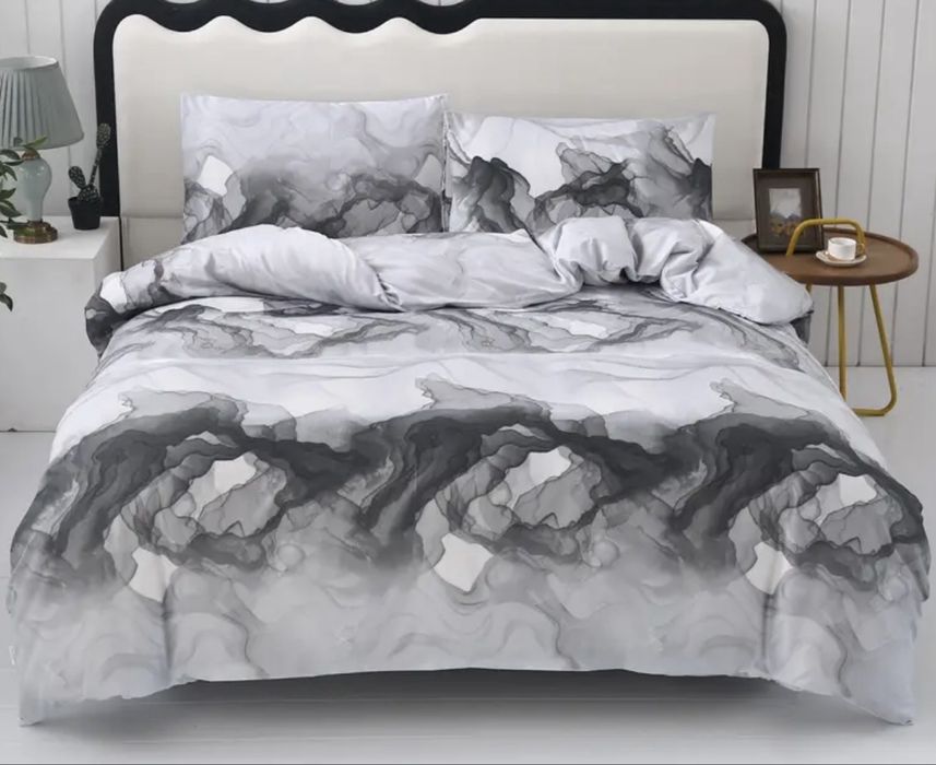 Спално бельо сиво/бяло