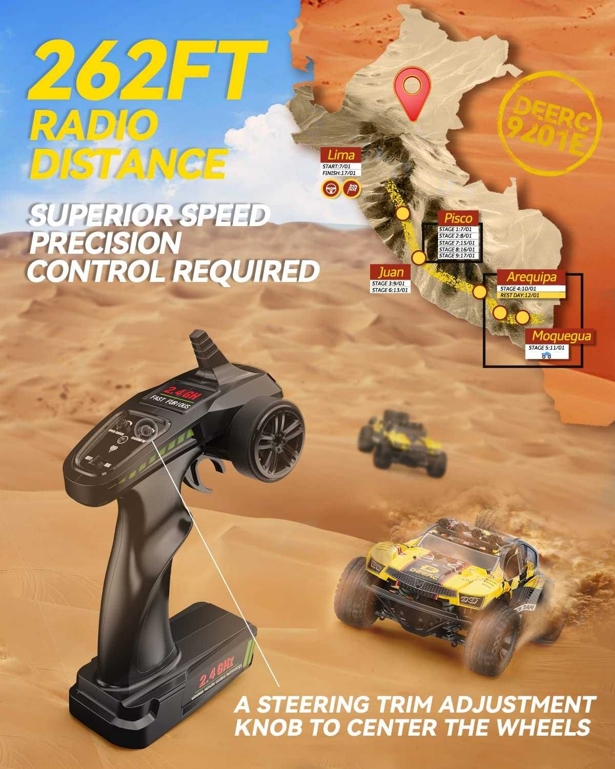 Високоскоростна кола с дистанционно DEERC 9201E, 1:10, 48 км/ч, 4x4