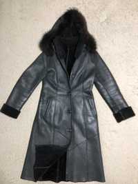 Кожаное зимнее пальто(дубленка) с мехом