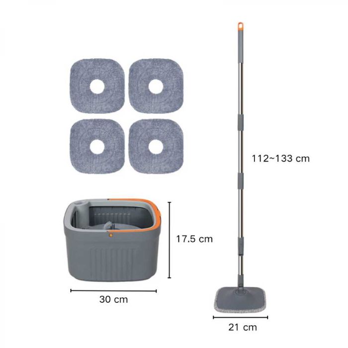 Set mop rotativ cu galeata centrifuga, separa apa murdara, 4 rezerve