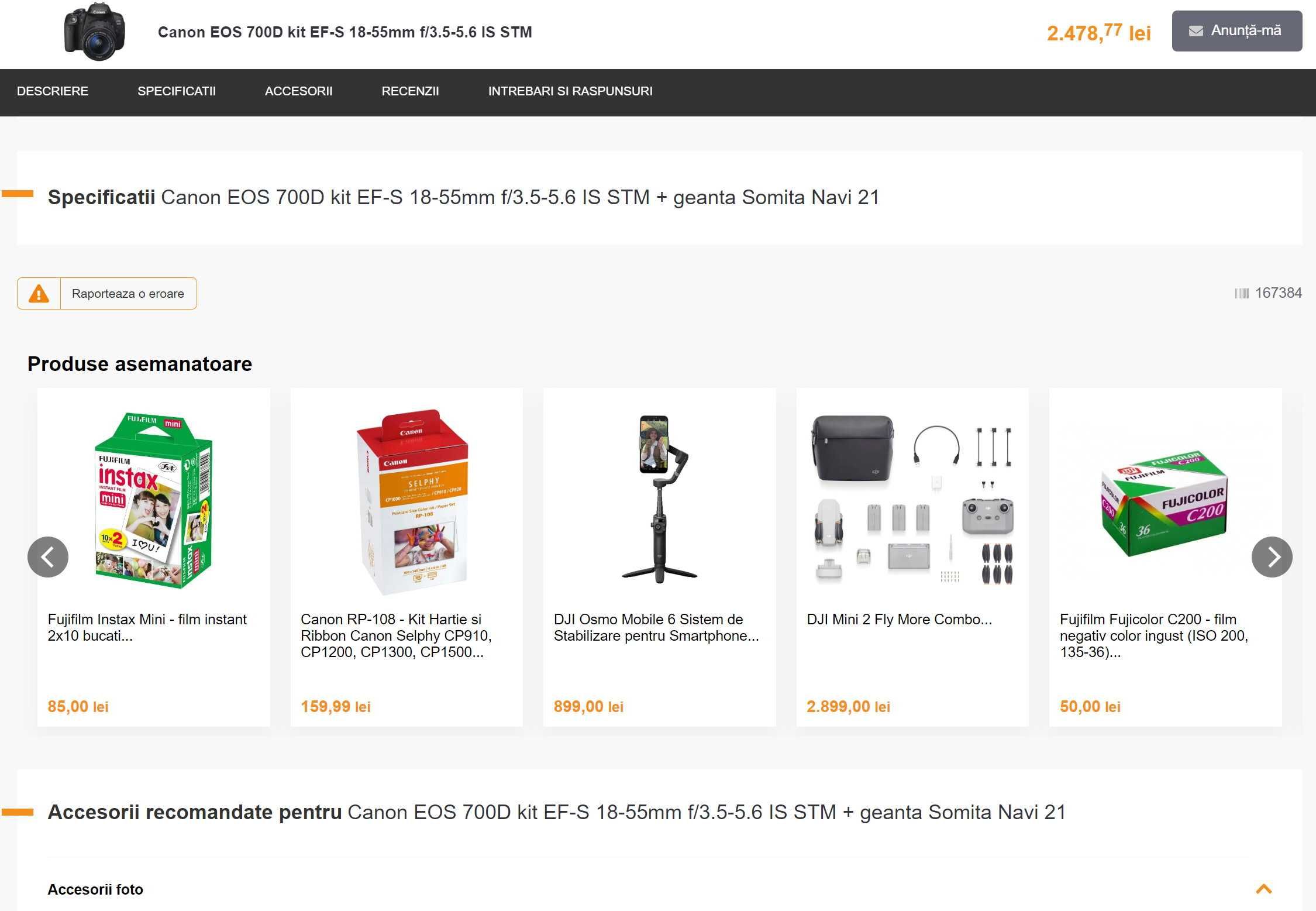 Kit CANON 700D + obiectiv 18-55mm cu stabilizare, 26 mii cadre
