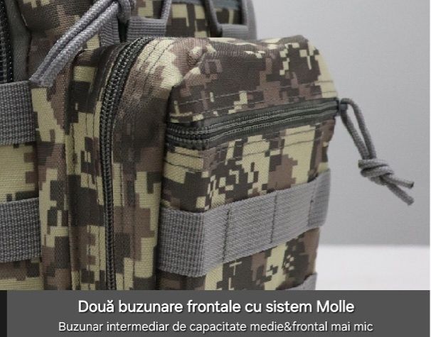 Geantă/Borsetă de piept/spate Army Molle Camuflaj. Buzunare ascunse.