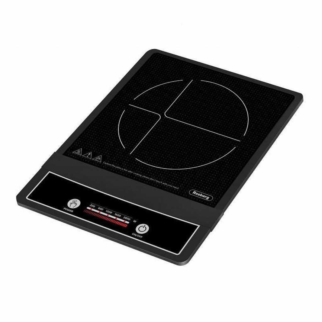 Индукционен котлон Rosberg, 2000W, Керамична плоча, 25x25 см, Черен