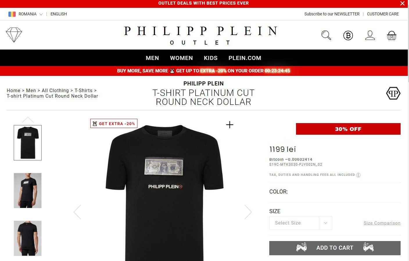 Tricou Original Philipp Plein -DOLLAR PRINT