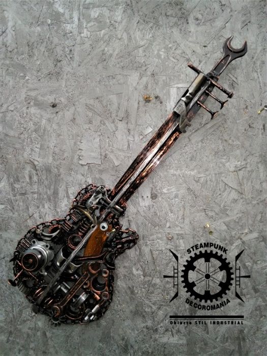 Sculptura metal CHITARA STEAMPUNk ,stil industrial pentru decor perete