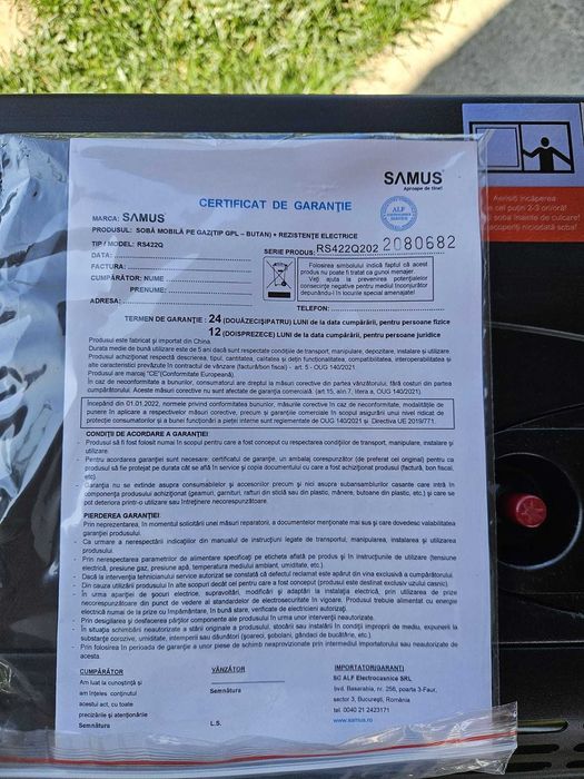 Sobă mobilă pe gaz + quartz SAMUS RS422Q, aproape nouă