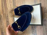 Gucci Velvet Loafers Navy Blue
