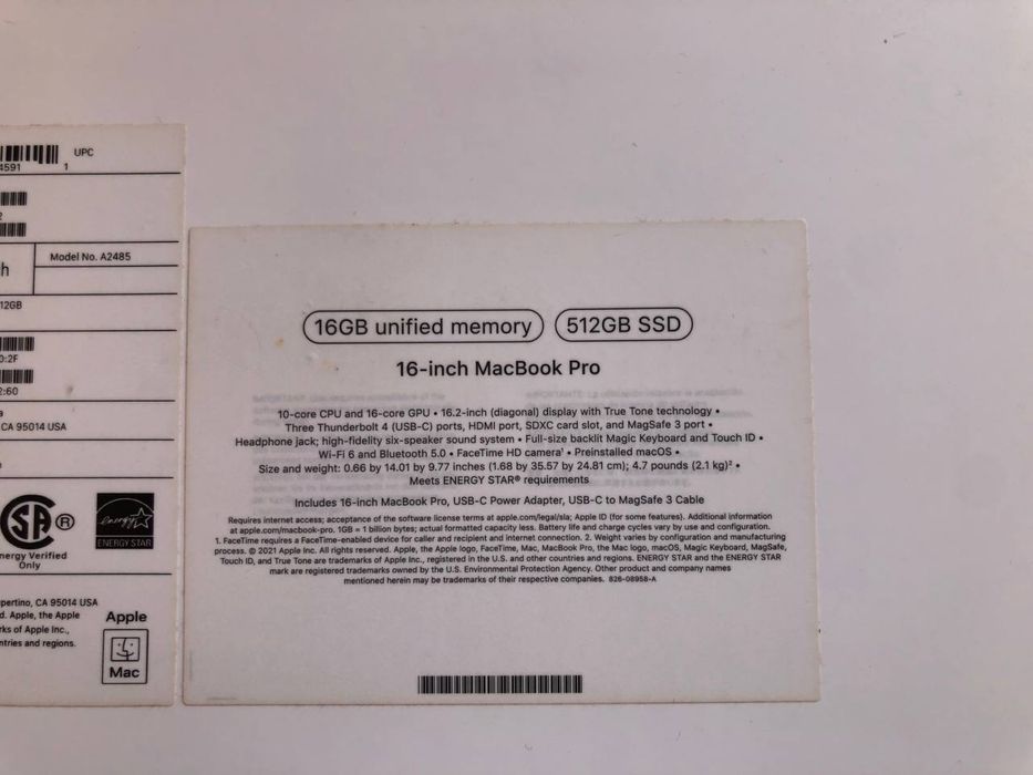 2021 Apple MacBook Pro 16-dyum M1 Pro Chip LL/A 16/512 Space Gray