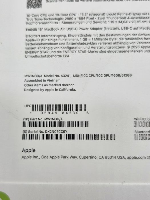 MacBook Air 15/ M4, 15.3"/ 16GB RAM/ 512 SSD/ Garantie/ Sigilat