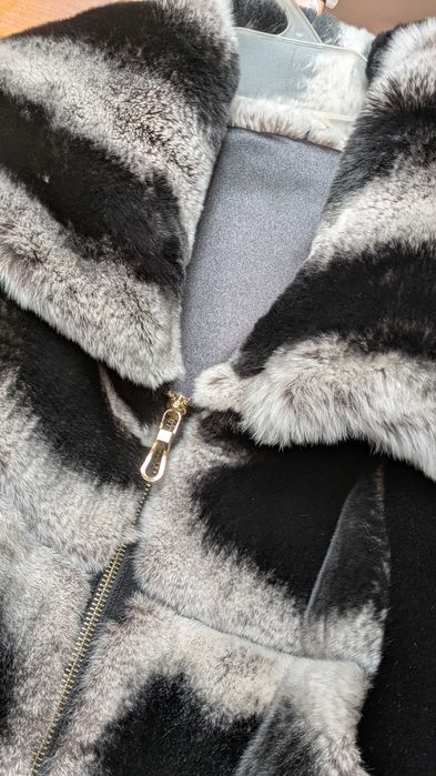 Geacă superbă din blană naturală de iepure Rex (Chinchilla Look)