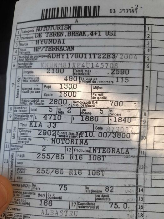 Hyundai teracan din 26-07-2005