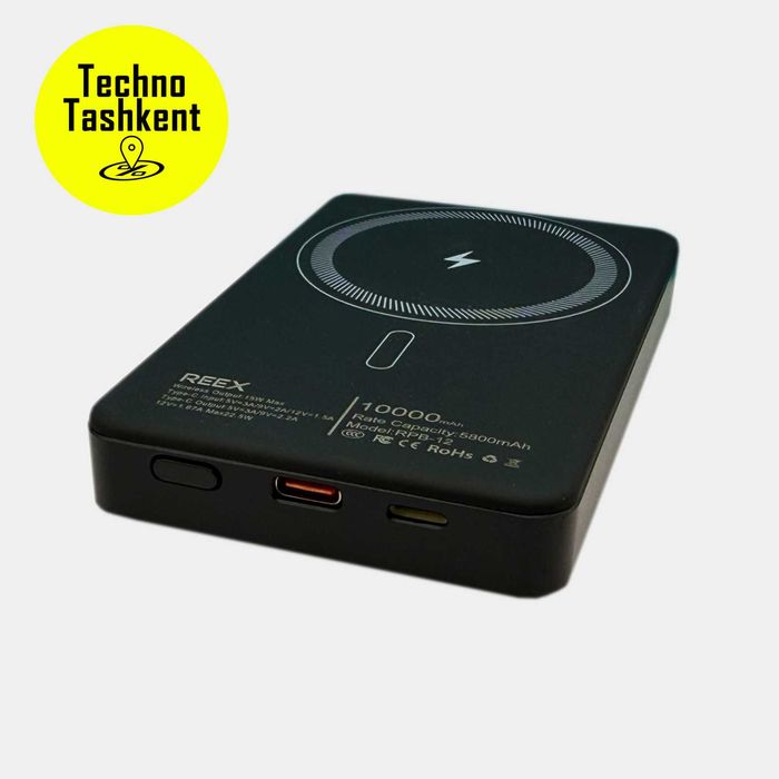 Внешний аккумулятор повербанк RPB12 Reex 10000 Magsafe,быстрая зарядка