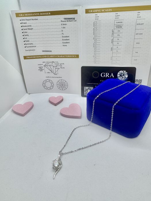 Сребърно колие с мойсанит (диамант) 1 карат