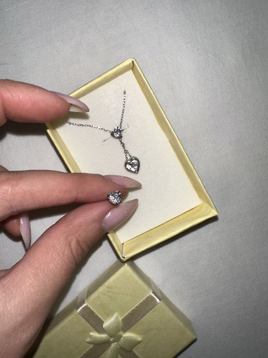 Комплект сребърни бижута във формата на сърце