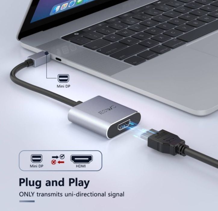 Adaptor pentru monitor, Mini DiplayPort tot HDMI, 4K, Argintiu
