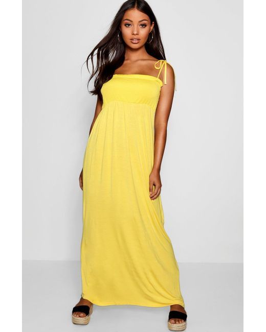 Boohoo Лятна,плажна рокля.Жълта,дълга рокля с връзки.UK12,US8