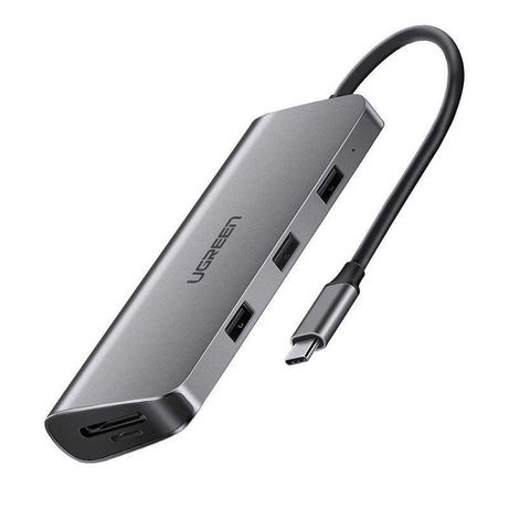 Hub Ugreen USB-C, 3xUSB 3.0, Cititor carduri SD, adaptor de retea RJ45