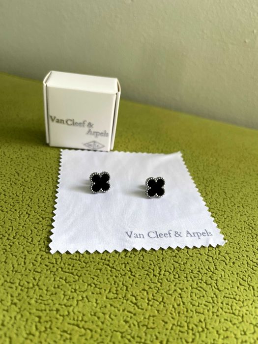 van cleef  сребърни обеци детелина