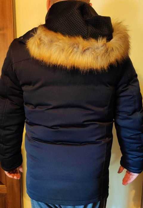 Geaca gri cu puf si blana la gluga, marime XXL,