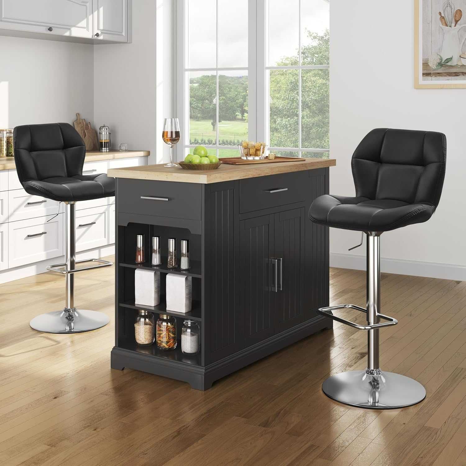 Set 2 scaune bar reglabile, rotative, piele PU | 614160 Black(2pcs)