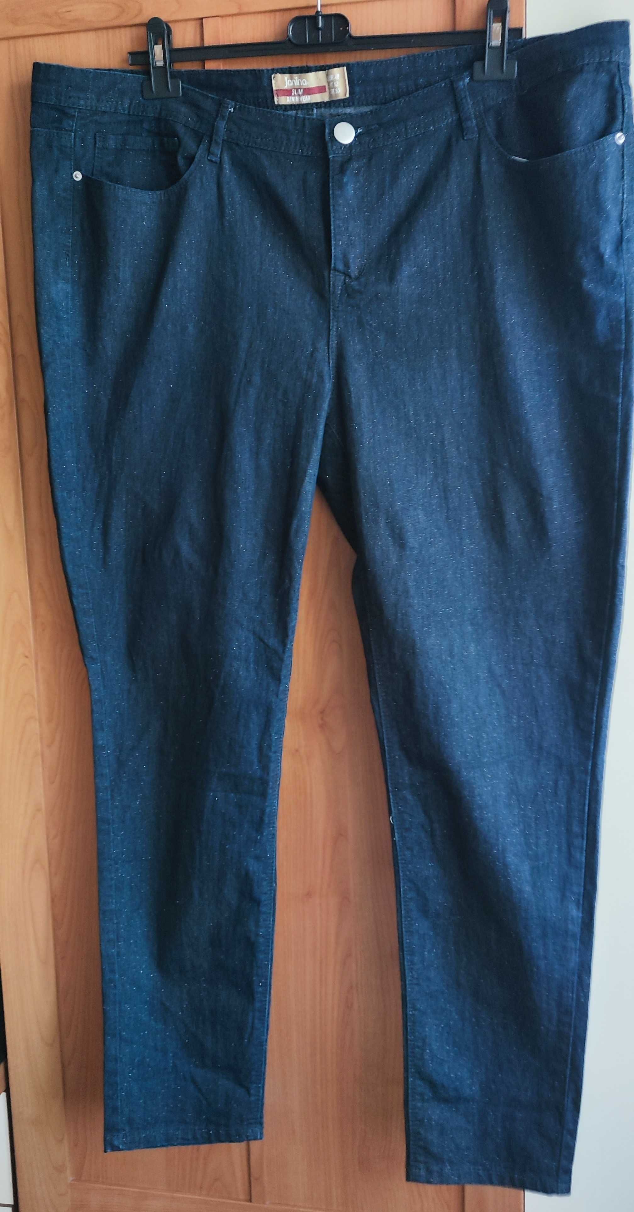 Високо кач. дамски тъмно сини макси дънки с брокат, ролет/лято;4XL÷5XL